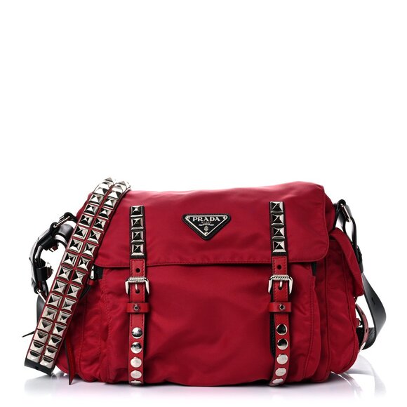 Prada Re-nylon Studded Shoulder Bag Cherry Red AUTHENTIC (2020) - Picture 1 of 8